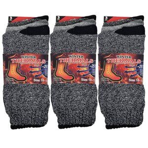 Men Thermal Socks, Warm Winter Crew, Heavy Duty Book Sox, Size 10-13, 9 Pairs